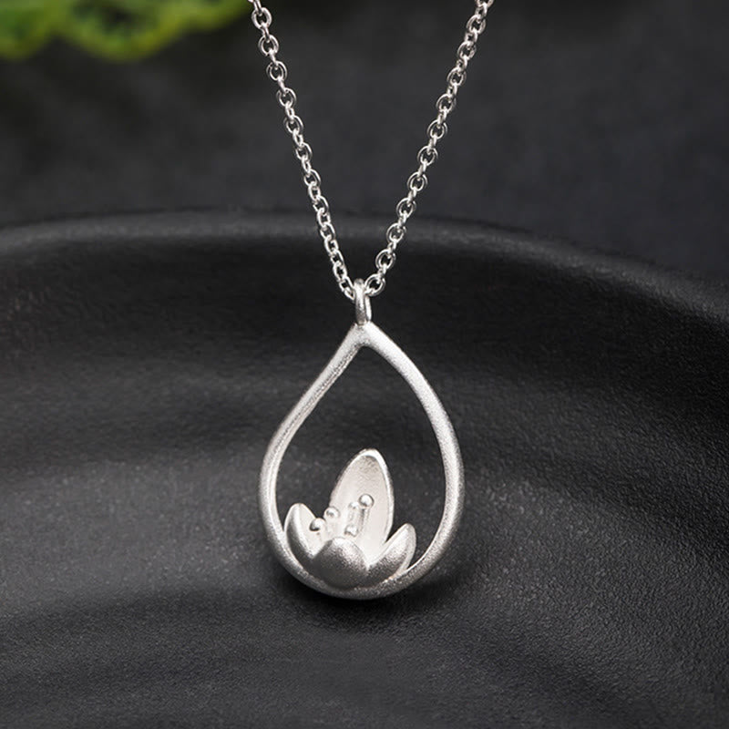 Wear FengShui 925 Sterling Silver Lotus Flower Floral Enlightenment Necklace Pendant