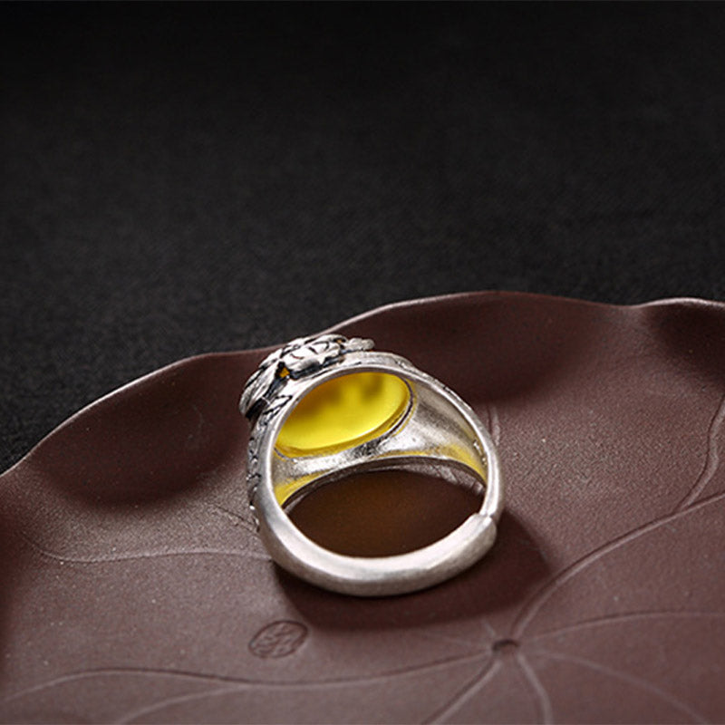 Wear FengShui Citrine Lotus Blessing Protection Adjustable Ring