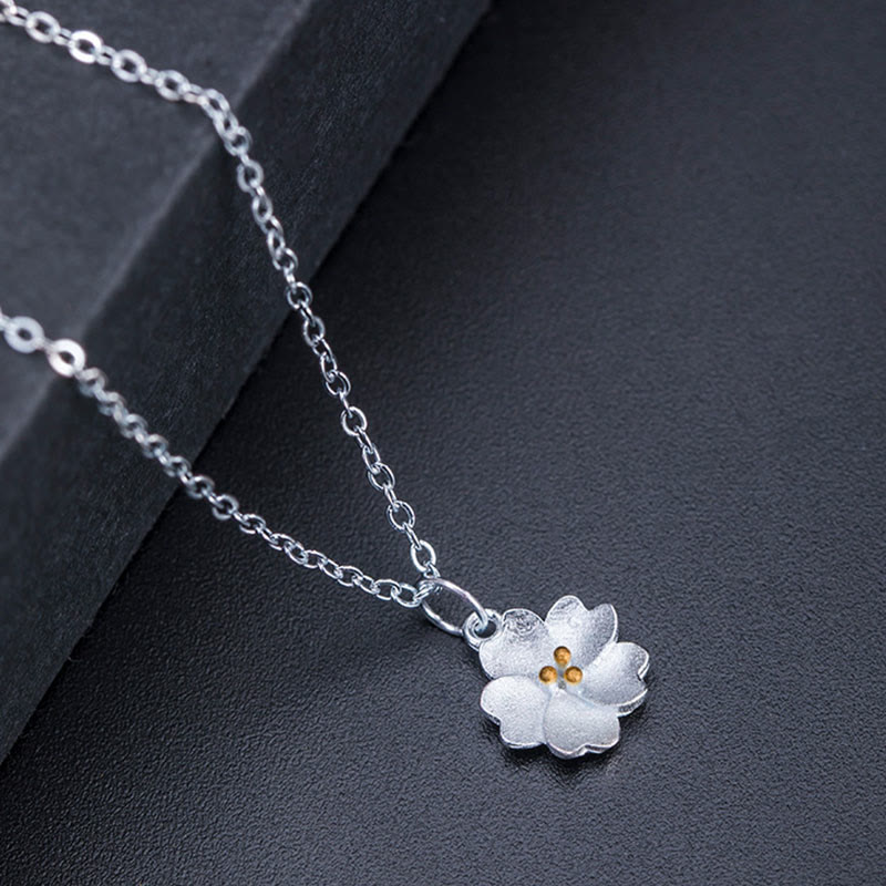 Wear FengShui 925 Sterling Silver Cherry Blossom Flower Blessing Necklace Pendant
