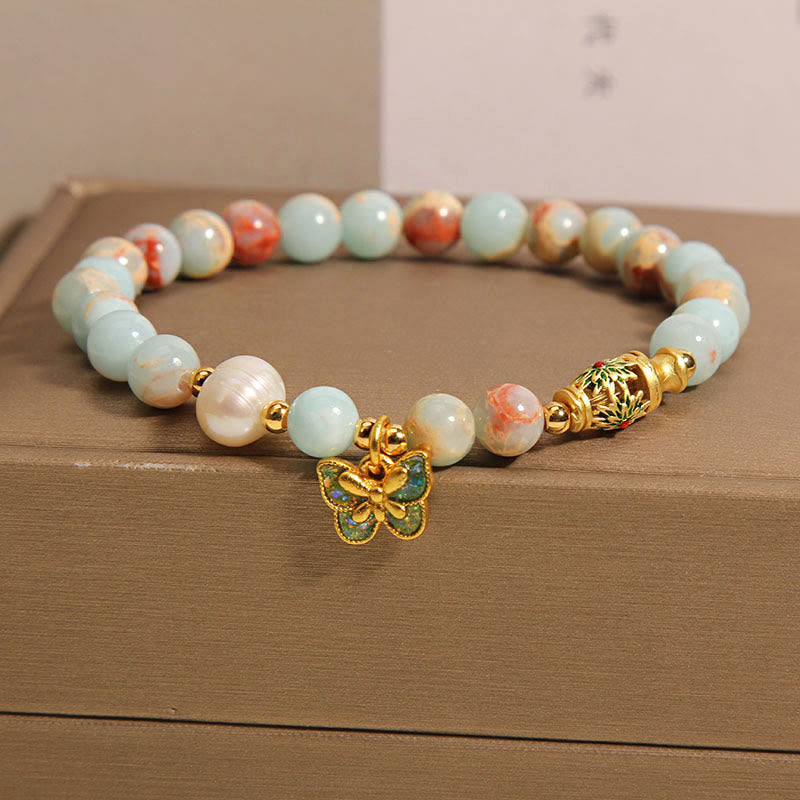 Wear FengShui Shoushan Stone Pearl Butterfly Wealth Bracelet