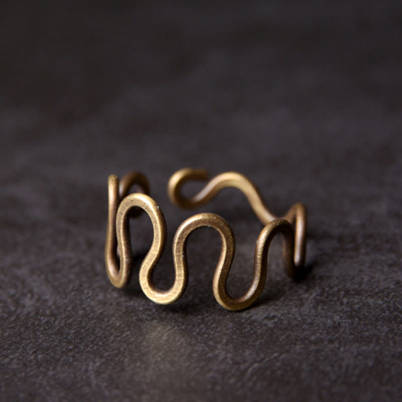 Wear FengShui Simple Curved Brass Design Copper Luck Wealth Adjustable Ring