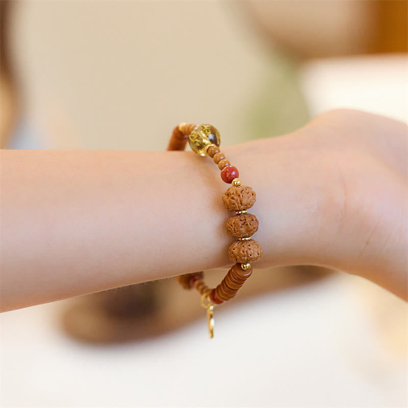 Wear FengShui Tibetan Bodhi Seed Black Onyx Smoky Quartz Om Mani Padme Hum Fu Character Wealth Bracelet