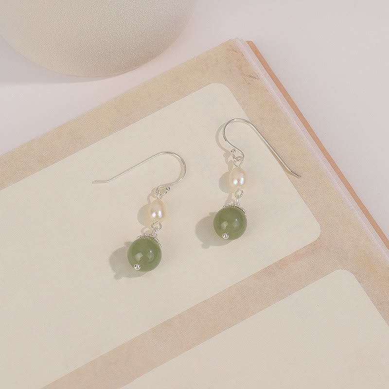 Wear FengShui 925 Sterling Silver Natural Pearl Jade Wisdom Earrings