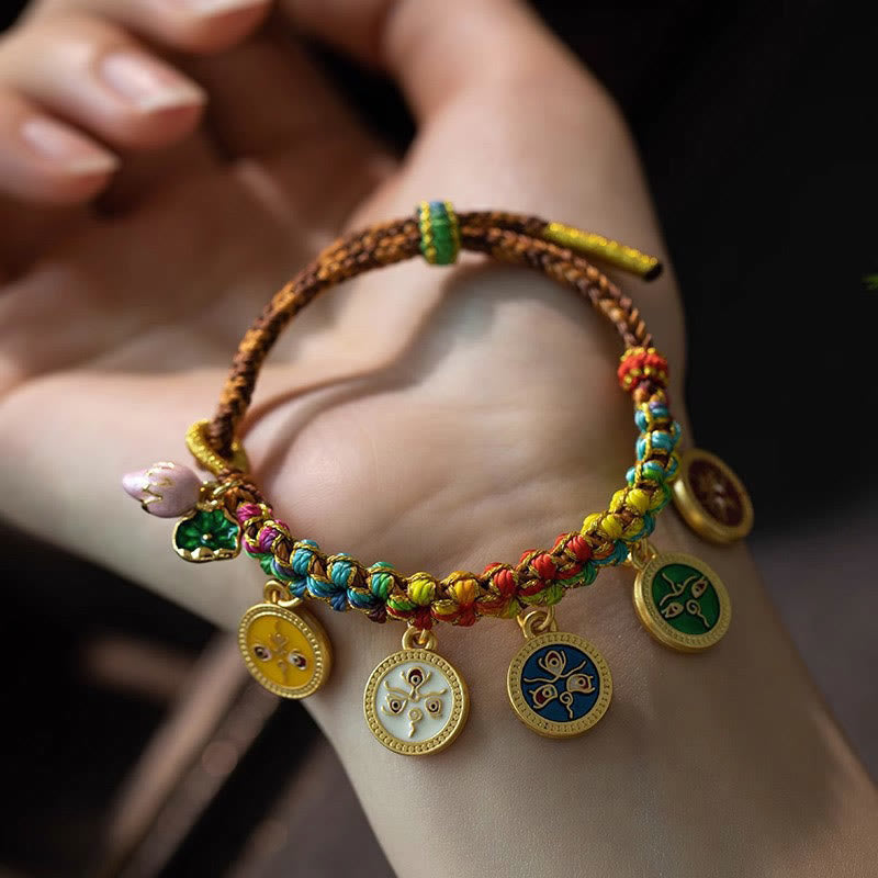 Wear FengShui Tibetan Colorful Rope Five God Of Wealth Luck Braid Bracelet