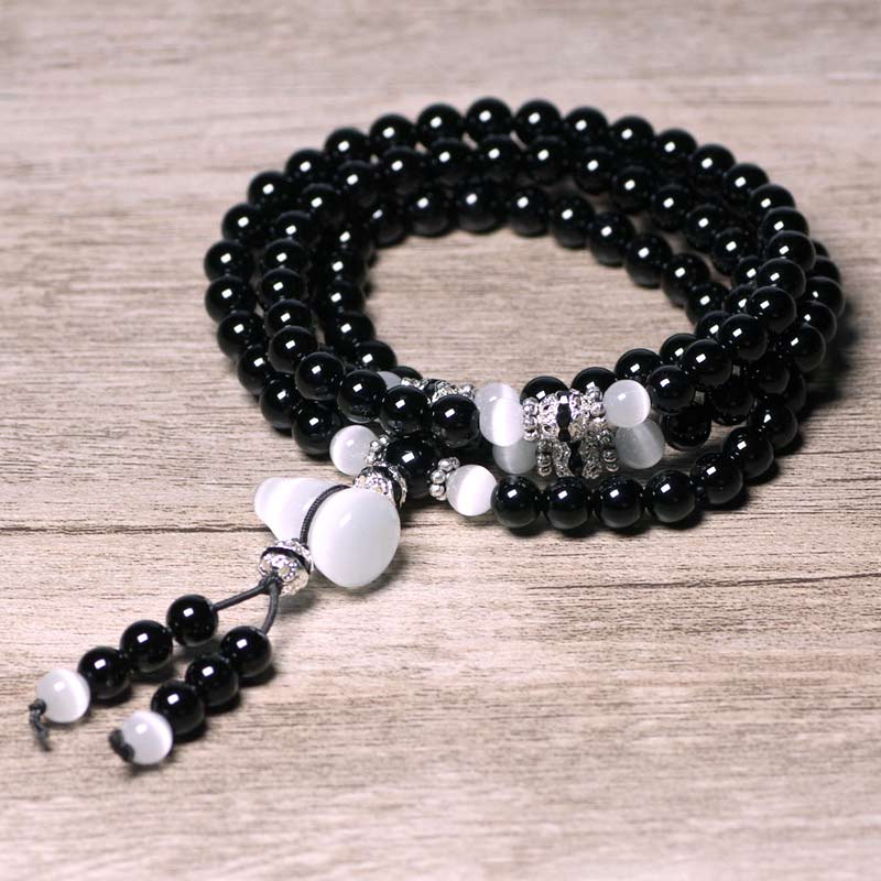 Wear FengShui Black Onyx White Crystal Bead Meditation Bracelet