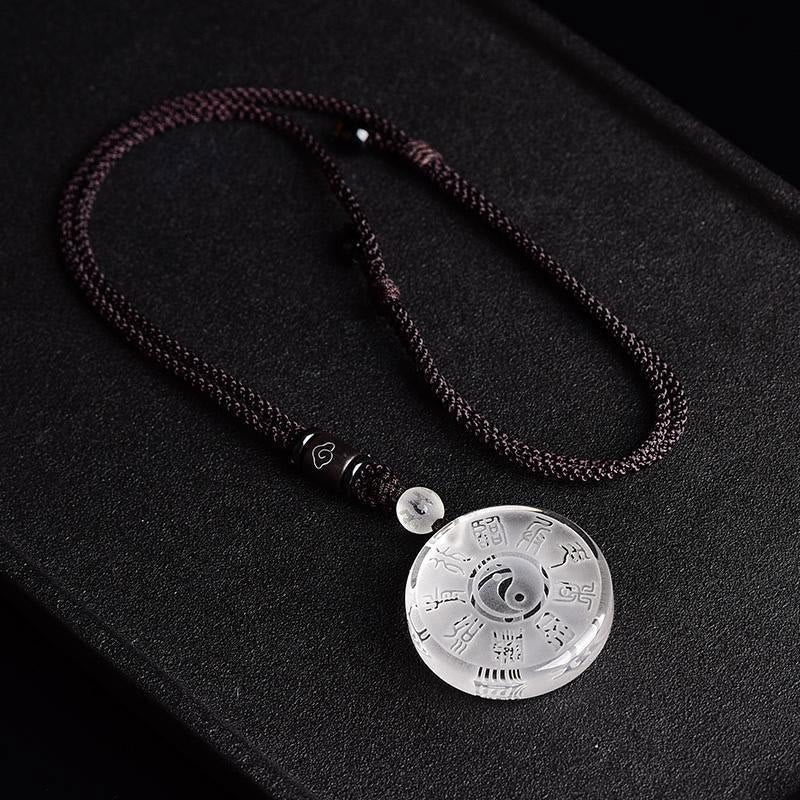 Wear FengShui Taoism Five Sacred Mountains Yin Yang Symbol Liuli Crystal Balance Necklace Pendant Key Chain
