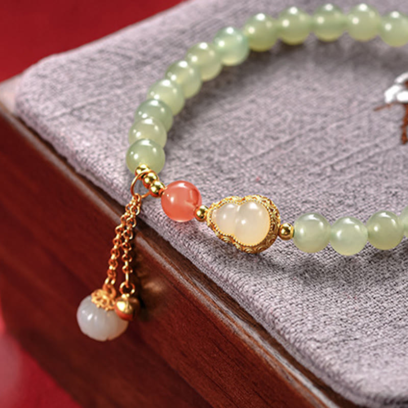 Wear FengShui 925 Sterling Silver Hetian Jade Gourd Lotus Abundance Luck Bracelet