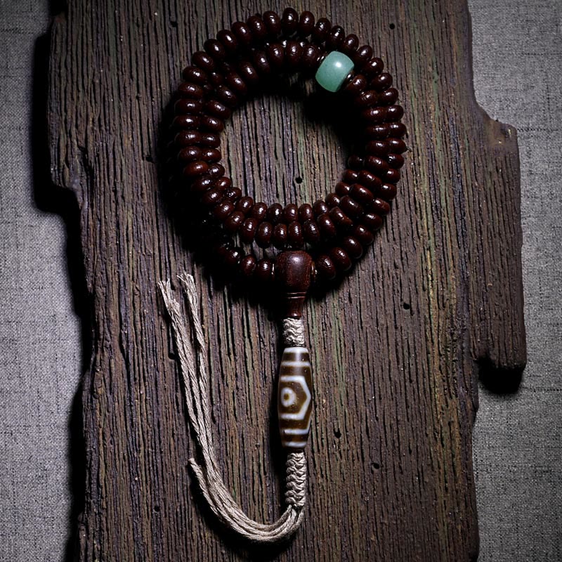 Wear FengShui Natural Tibet 108 Mala Beads Purple Bodhi Seed Three-eyed Dzi Bead Copper Dorje Harmony Bracelet