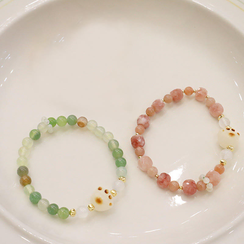 Wear FengShui Green Agate Sun Stone Cat's Eye Bodhi Seed Cat Paw Support Bracelet