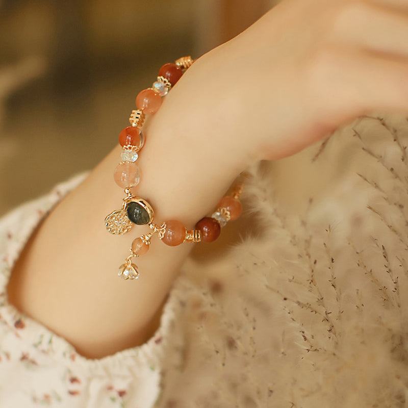Wear FengShui Natural Multicolored Rutilated Quartz Eight-pointed Star Flower Wealth Bracelet