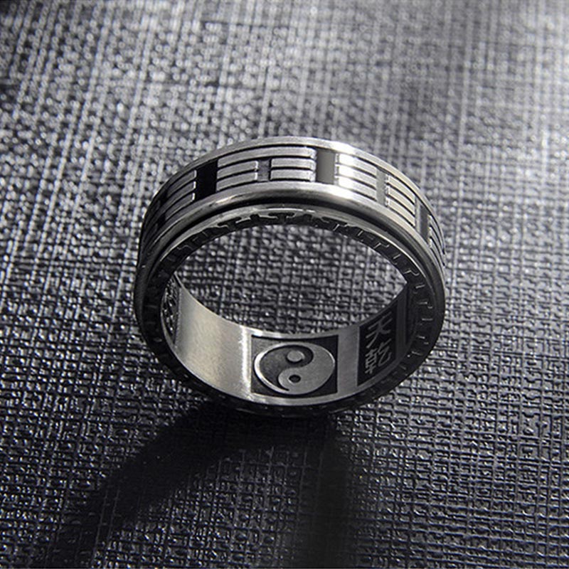 Wear FengShui Bagua Yin Yang Titanium Steel Balance Rotatable Ring
