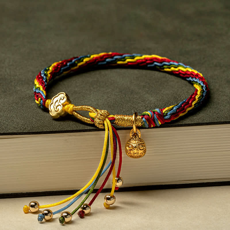 Wear FengShui Gold Swallowing Beast Family Luck Reincarnation Knot Colorful String Bracelet