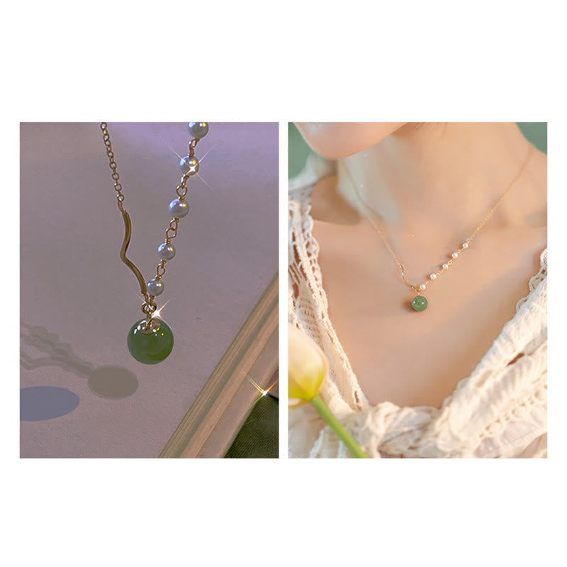 Wear FengShuiNatural Hetian Jade Pearl Luck Bead Necklace Pendant