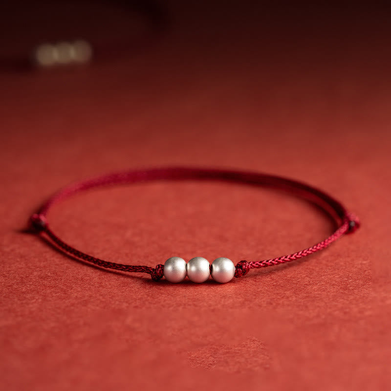 Wear FengShui 925 Sterling Silver Three Beads Protection String Bracelet Anklet