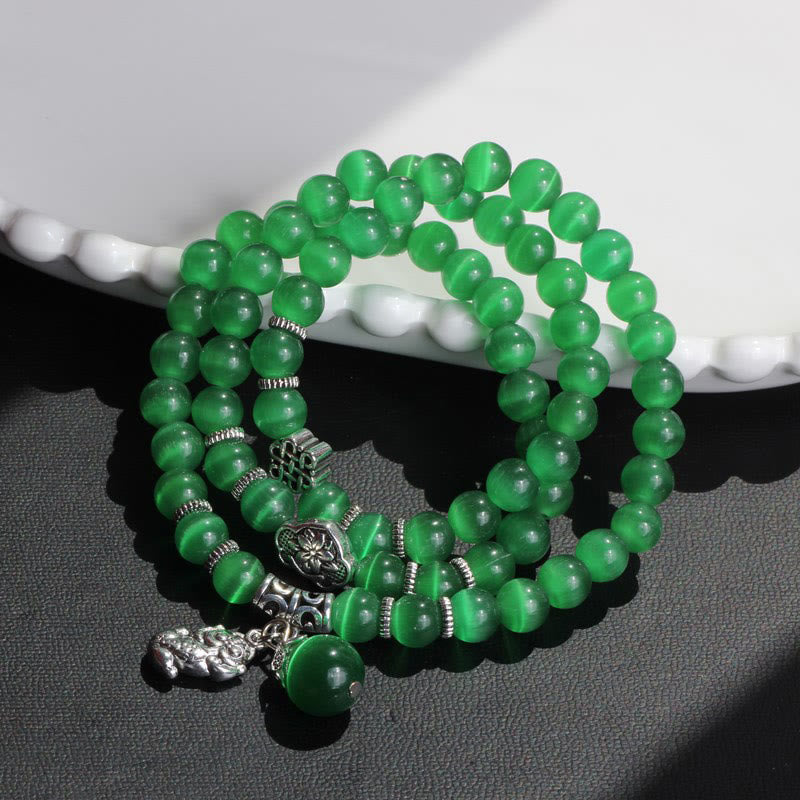 Wear FengShui Cat Eye PiXiu Support Triple Wrap Bracelet