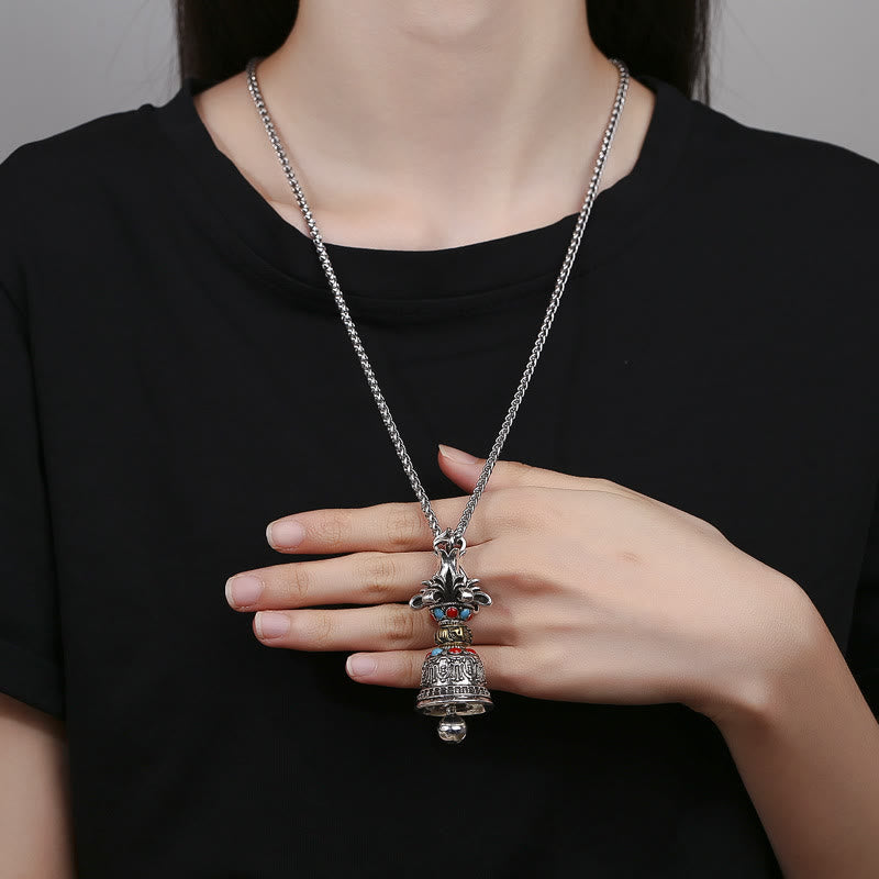Wear FengShui Tibetan Om Mani Padme Hum Dorje Vajra Bell Strength Necklace Pendant