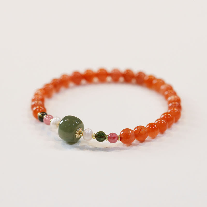 Wear FengShui Natural Red Agate Hetian Jade Bead Confidence Calm Bracelet
