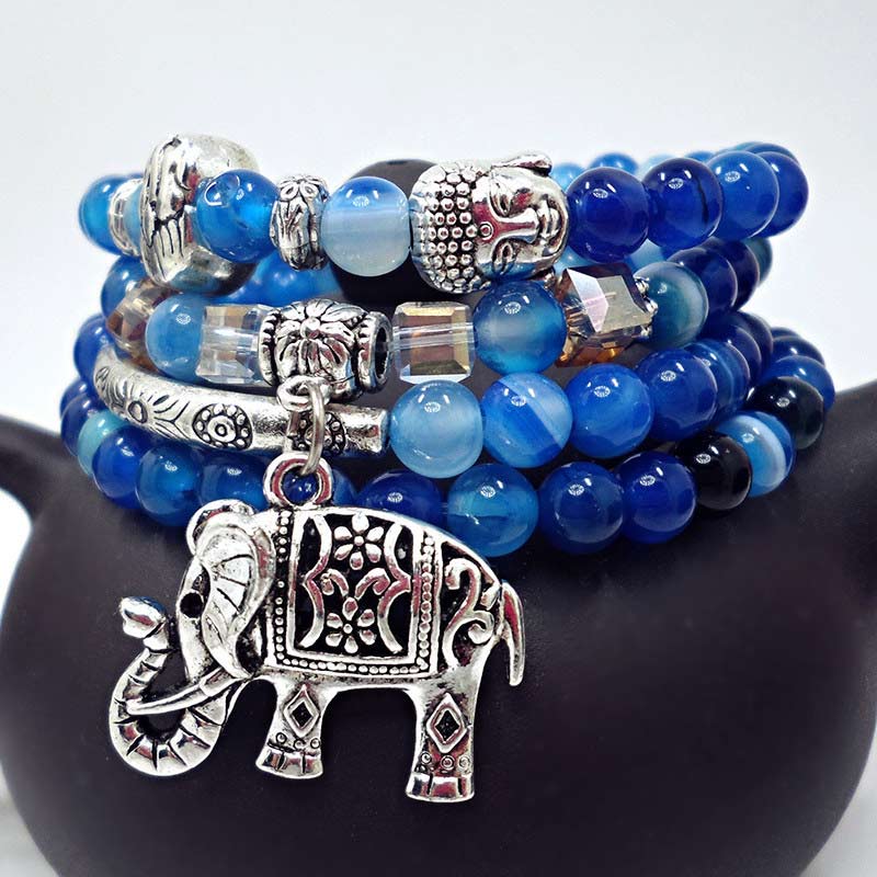 Wear FengShui Natural Agate Elephant Buddha Hope Bracelet