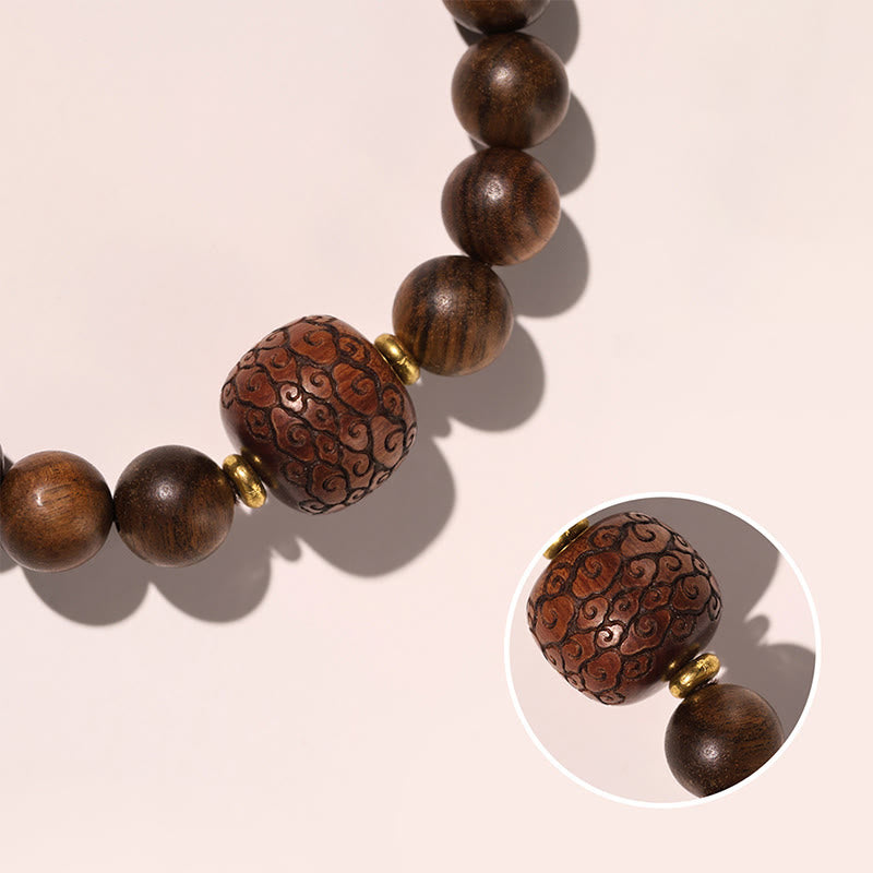 Wear FengShui Rosewood Auspicious Clouds Totem Fu Character Bamboo Pattern Warmth Bracelet