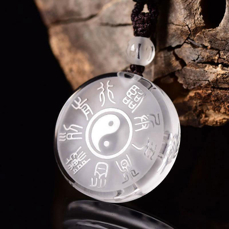 Wear FengShui Taoism Five Sacred Mountains Yin Yang Symbol Liuli Crystal Balance Necklace Pendant Key Chain