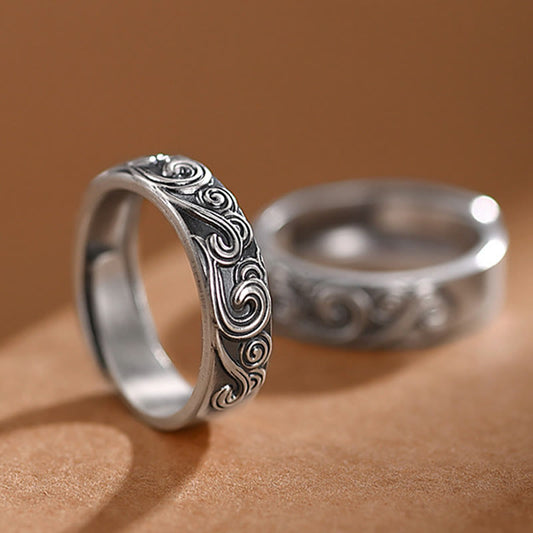 Wear FengShui 999 Sterling Silver Auspicious Clouds Engraved Blessing Adjustable Ring