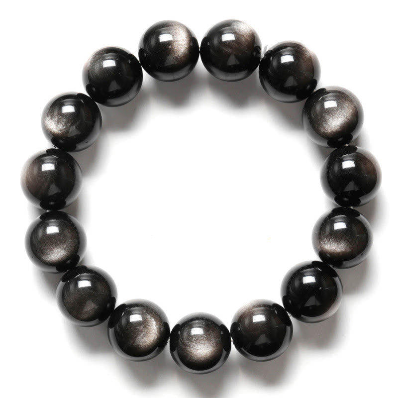 Wear FengShui Natural Silver Sheen Obsidian Soothing Protection Bracelet