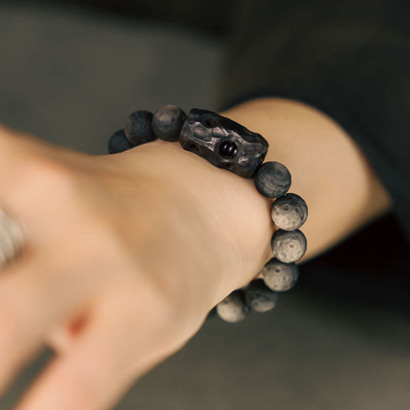 Wear FengShui Silver Sheen Obsidian Ebony Wood Soothing Bracelet
