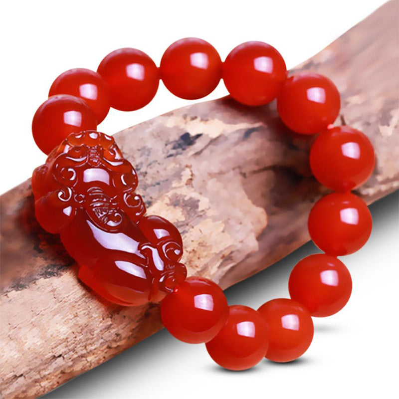 Wear FengShui Red Agate Lucky Pixiu Wealth Luck Bracelet