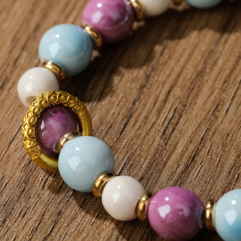Wear FengShui Tibetan Zakiram Goddess of Wealth Rabbit Lion Head Charm Liuli Glass Incense Ash Porcelain Bead Protection Bracelet