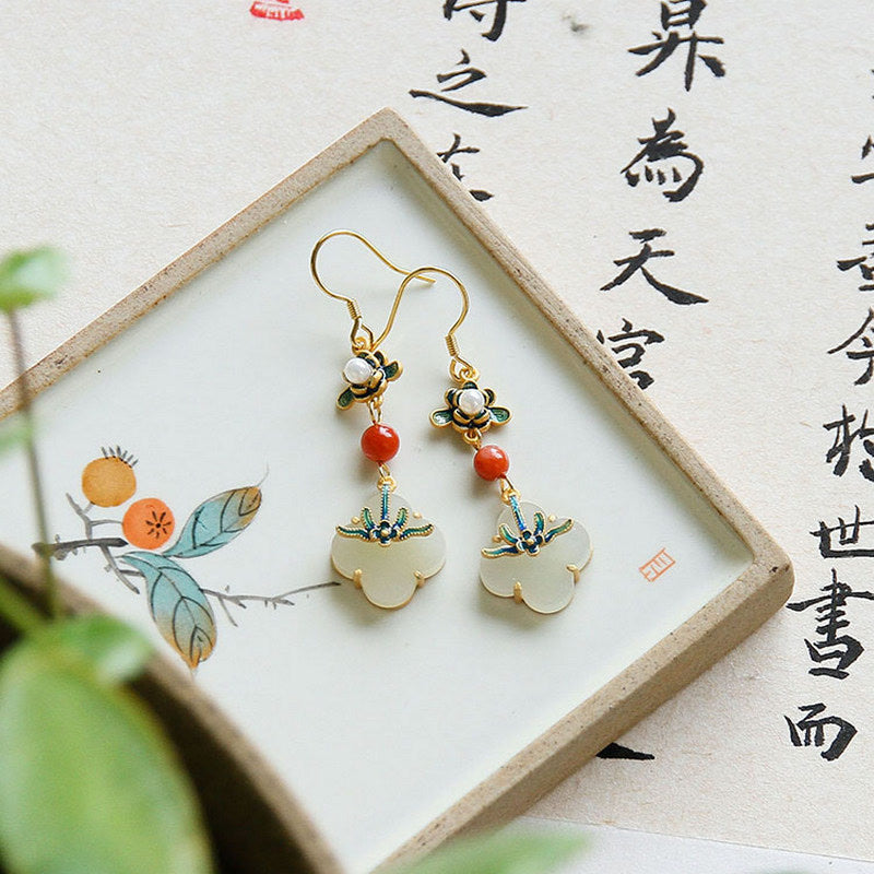 Wear FengShui Lucky Four Leaf Clover Jade Abundance Copper Earrings