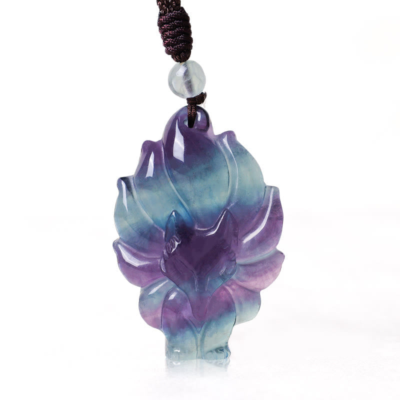 Wear FengShui Natural Fluorite Gold Sheen Obsidian Fox Pendant Protection Necklace