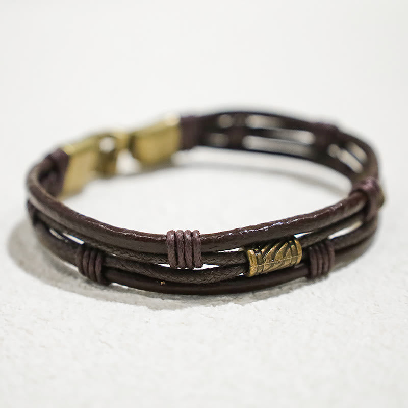 Wear FengShui Vintage Leather Wrist Band Brown Rope Layered Bracelet Bangle
