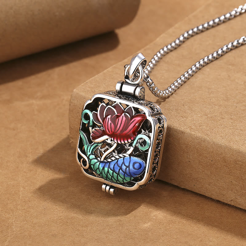 Wear FengShui Koi Fish Lotus Copper Coins Luck Ghau Prayer Box Necklace Pendant