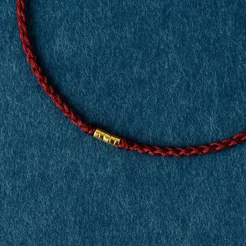 Wear FengShui 925 Sterling Silver Lucky Golden Bead Braided String Bracelet Anklet