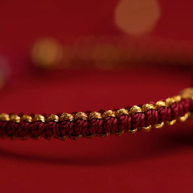 Wear FengShui Natural Cinnabar Peace Buckle Fu Character Charm Blessing Braided Bracelet