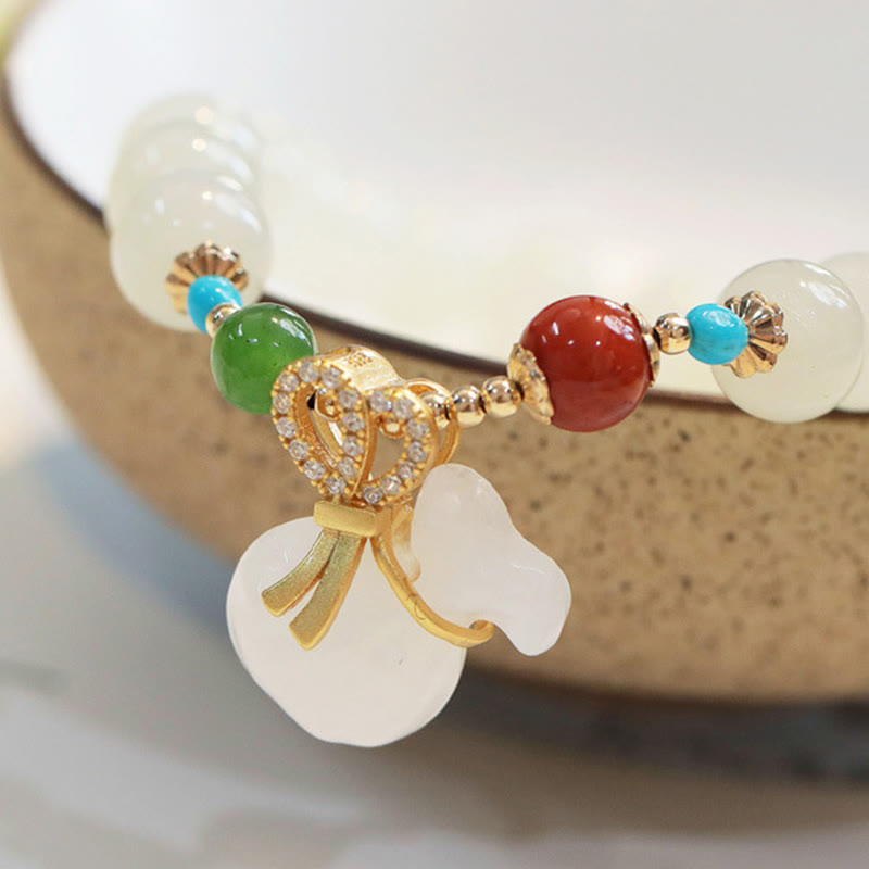 Wear FengShui Natural Hetian White Jade 14K Gold Plated Money Bag Blessing Bracelet