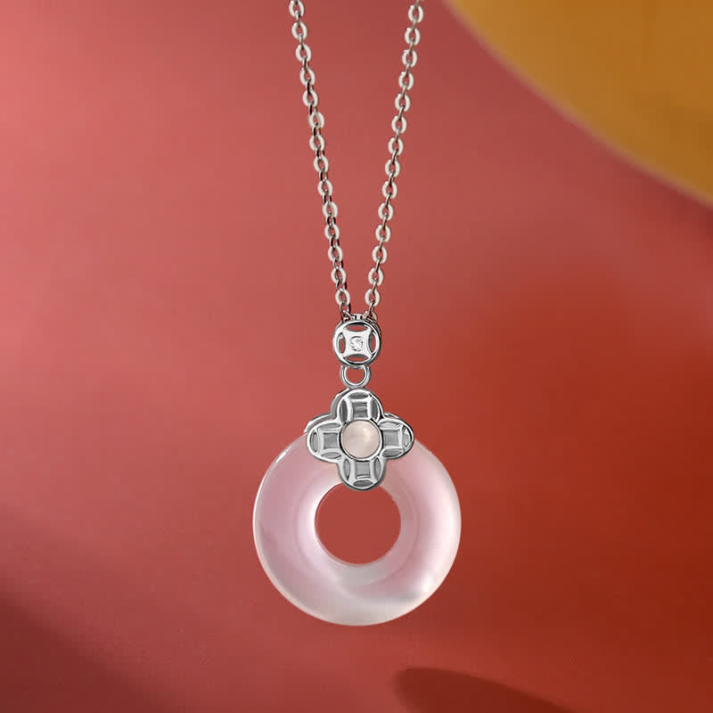 Wear FengShui 925 Sterling Silver Chalcedony Coin Peace Buckle Positive Necklace Pendant