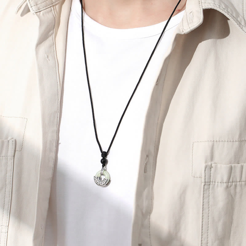 Wear FengShui 925 Sterling Silver Natural Hetian Jade Peace Buckle Prosperity Necklace Pendant