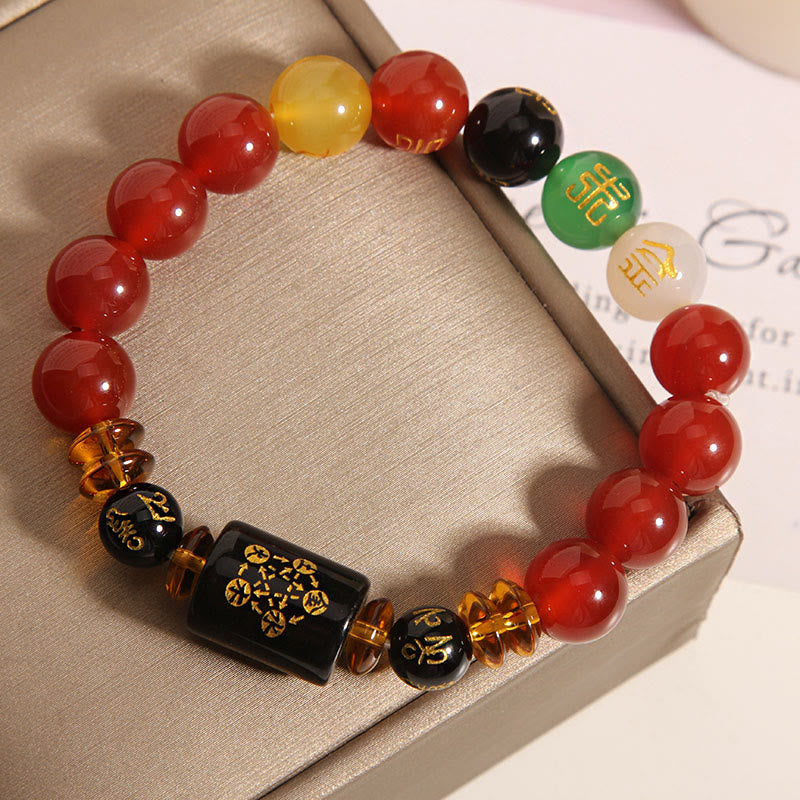 Wear FengShui Five Elements Black Onyx Red Agate Wisdom Wealth Bracelet