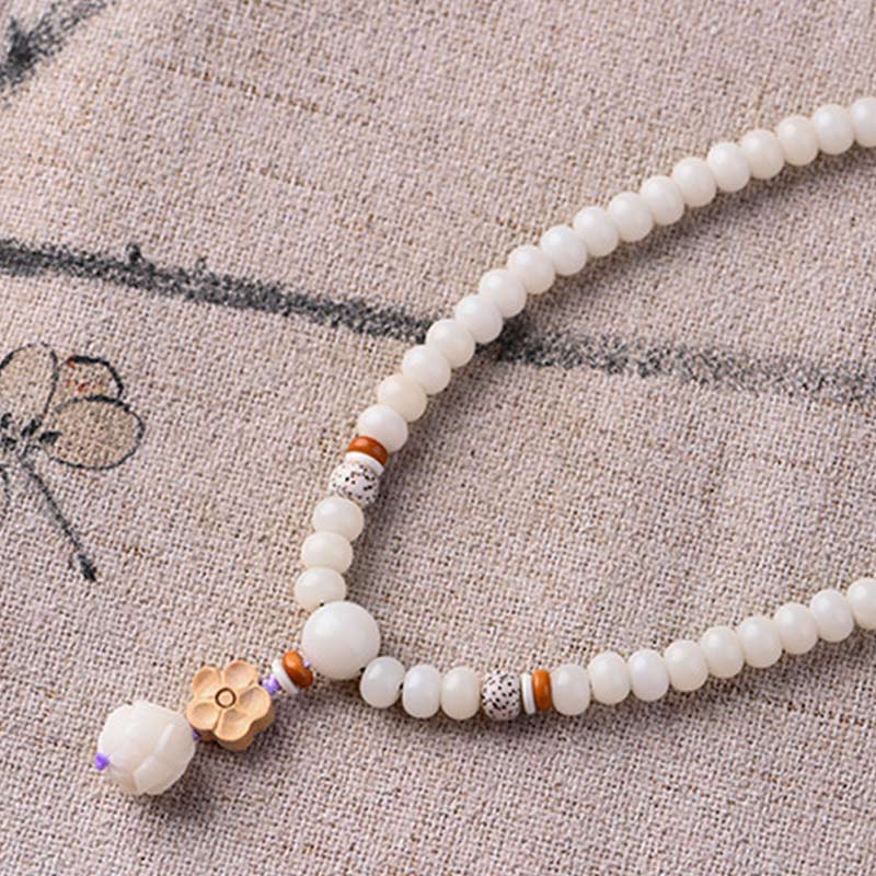 Wear FengShui Tibetan White Jade Bodhi Lotus Blessing Bracelet