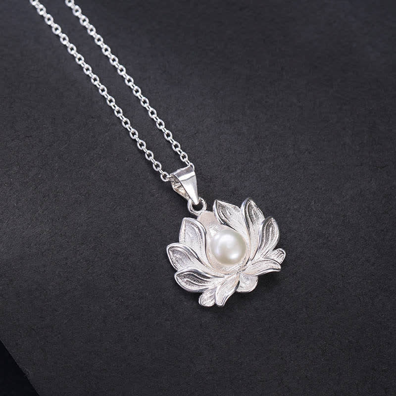 Wear FengShui 925 Sterling Silver Lotus Flower Pearl Wealth Necklace Pendant
