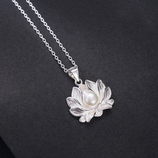 Wear FengShui 925 Sterling Silver Lotus Flower Pearl Wealth Necklace Pendant