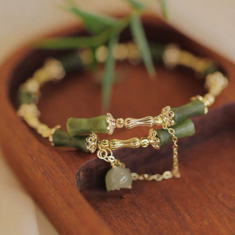 Wear FengShui Bamboo Jade Pattern Luck Bracelet Bangle