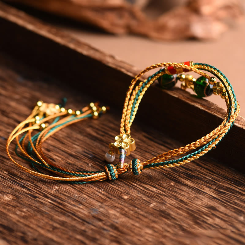Wear FengShui Tibetan Handmade Rope Liuli Glass Bead Braided Multilayered Healing Bracelet