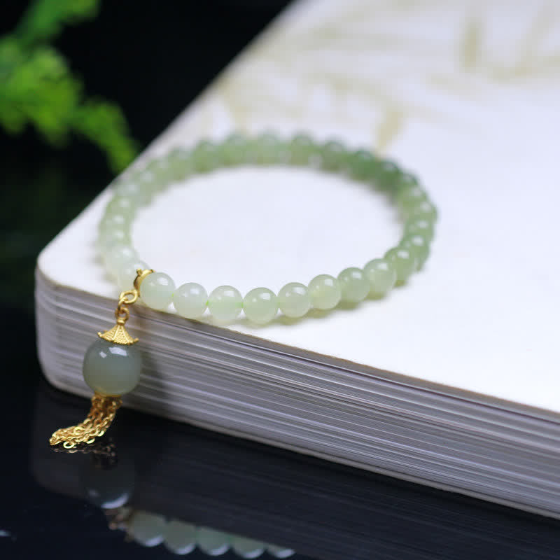 Wear FengShui 925 Sterling Silver Hetian Jade Beaded Wealth Charm Bracelet
