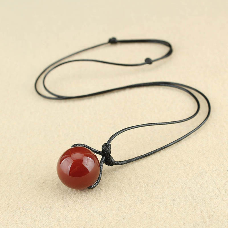 Wear FengShui Red Agate Bead Confidence Leather Rope Necklace Pendant