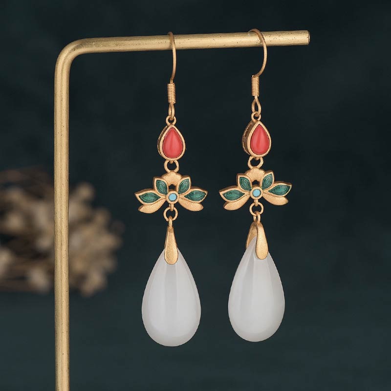 Wear FengShui FengShui White Jade Luck Drop Earrings