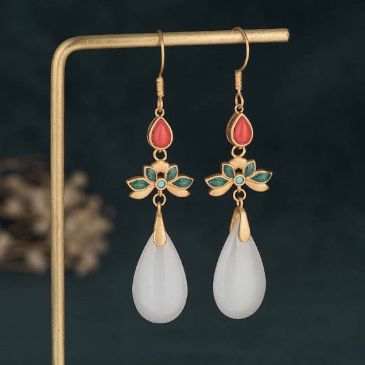 Wear FengShui FengShui White Jade Luck Drop Earrings