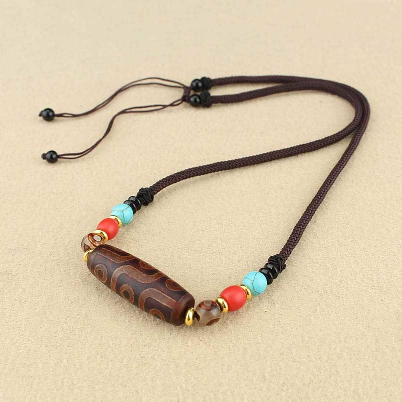 Wear FengShui Tibetan Nine-Eye Dzi Bead Three-eyed Dzi Bead Protection String Necklaces Pendant