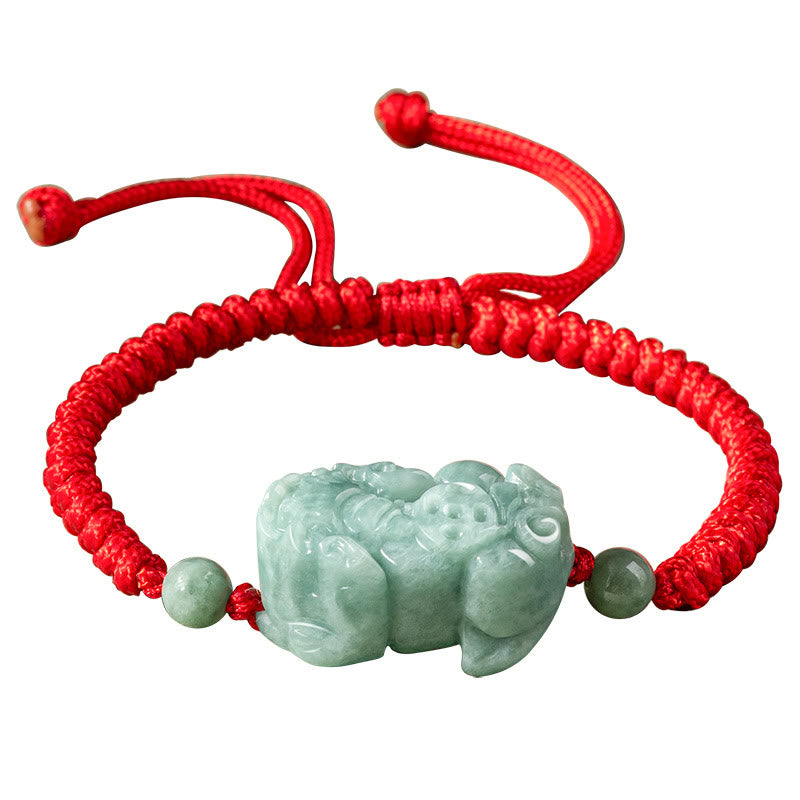 Wear FengShui Handmade Natural Jade PiXiu Protection King Kong Knot Braided String Bracelet